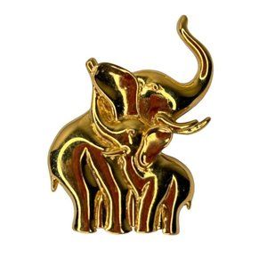 Vintage Goldtone Signed LR Lady Remington Mom Baby Elephant Figural Brooch Pin